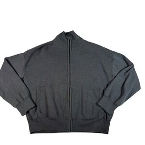 Pact Mens Dark Gray Full Zip Mock Neck Knit Sweater Size S Organic Cotton Preppy